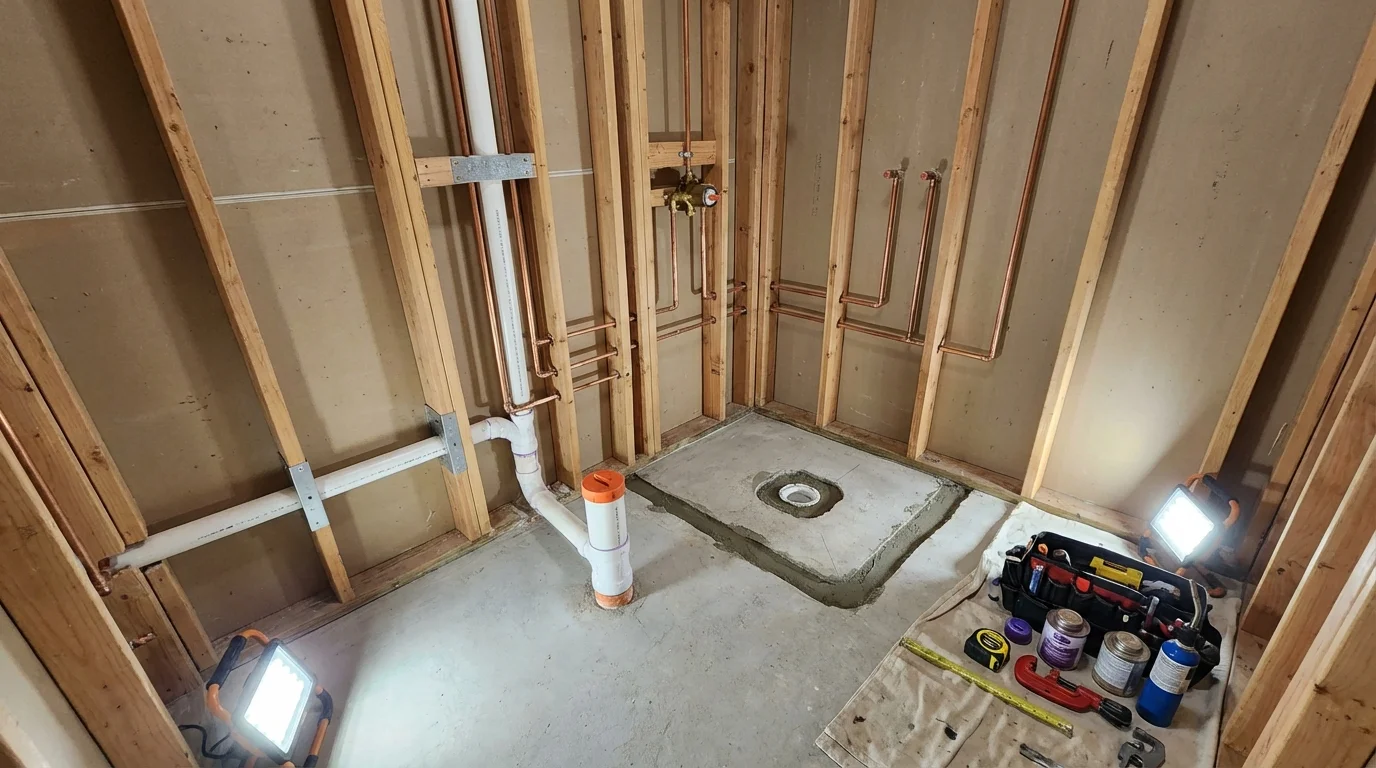 Bathroom rough-in plumbing during remodel by Johns Plumbing LLC in Torrance