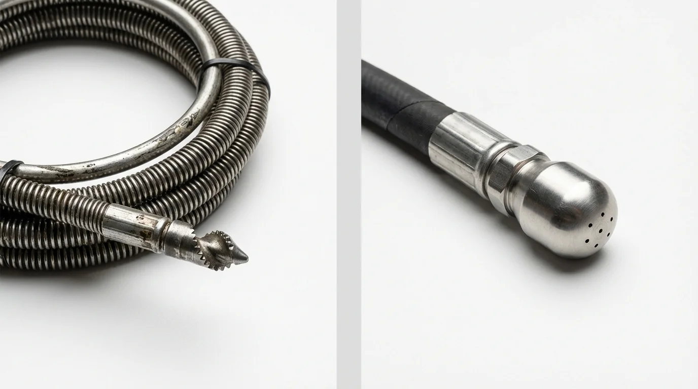 Drain snake cable and hydro jetting nozzle used for drain cleaning in Torrance, CA