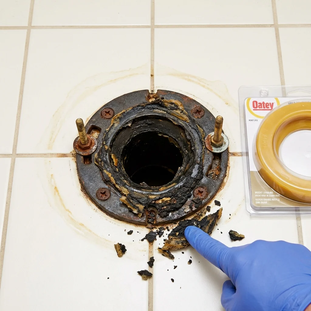 Failed wax ring showing water seepage at the base of a toilet in a Torrance, CA home